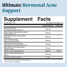 Supplement facts panel for the Ultimate Hormonal Acne Support liquid formula
