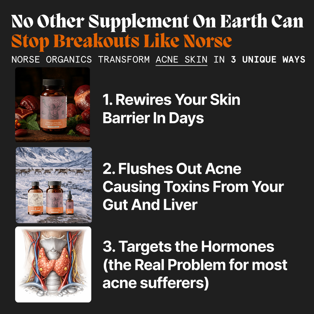 Graphic describing three ways the female gut repair system supports clearer-looking skin