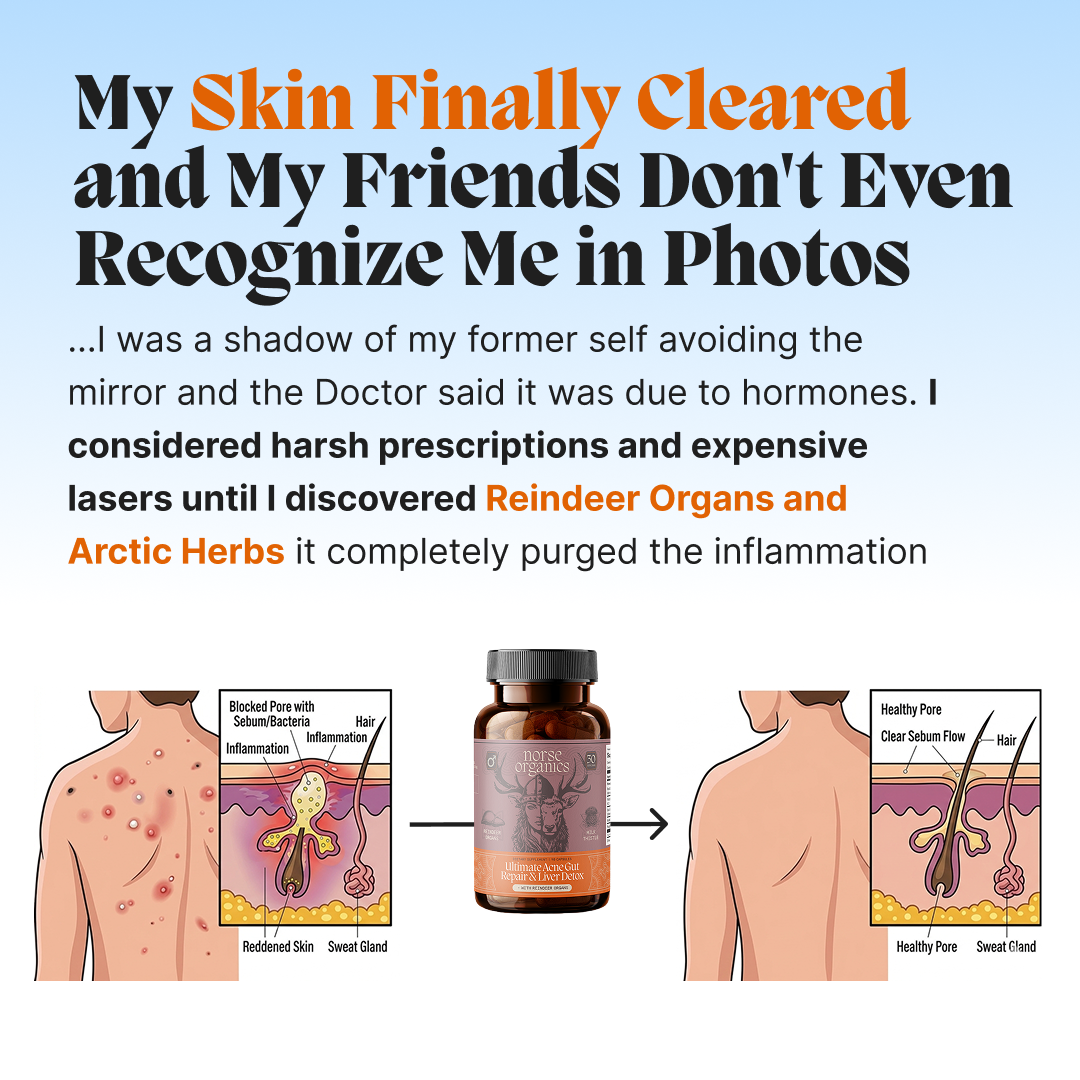 Customer testimonial with skin diagrams for the female gut repair and hormonal balance system
