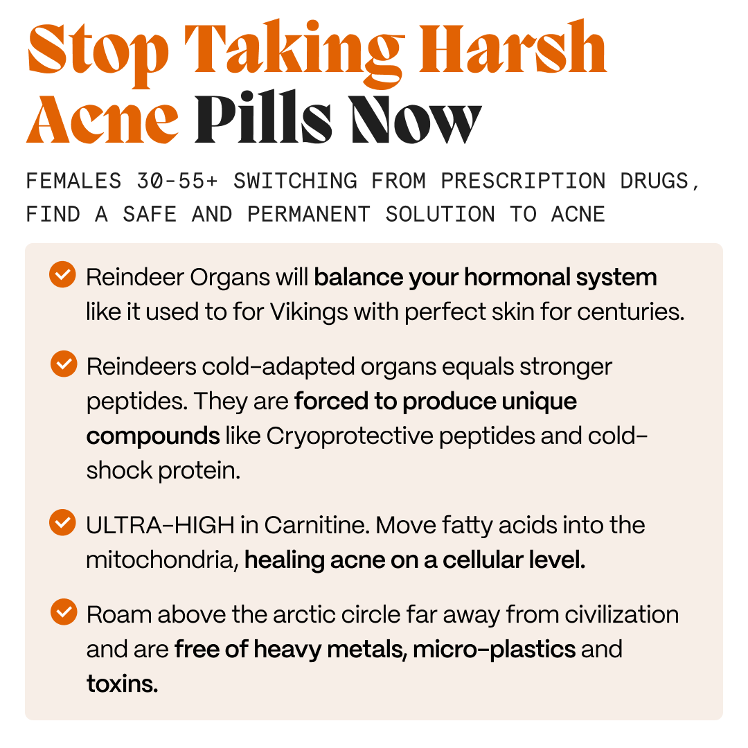 Graphic for women switching from acne pills to the Norse reindeer-organ gut repair system